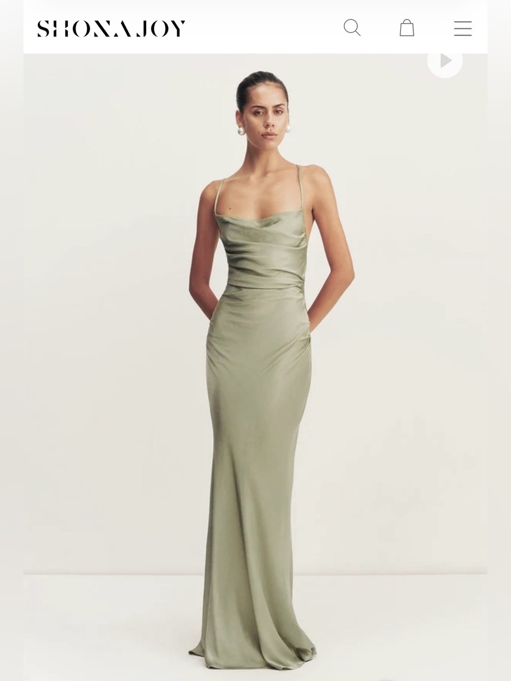 Shona Joy Sage Green Satin Backless Slip Gown